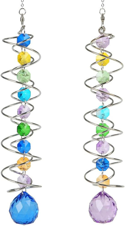 Sun Catchers, 2pcs Gazing Ball Spiral Tail Wind Spinners Crystal Suncatcher Prism Hanging Crystals