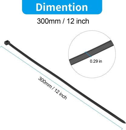 XINGO 12 Inch Black Zip Ties Heavy Duty 250 Pack, 120 LBS Tensile Strength, Premium Nylon Cable