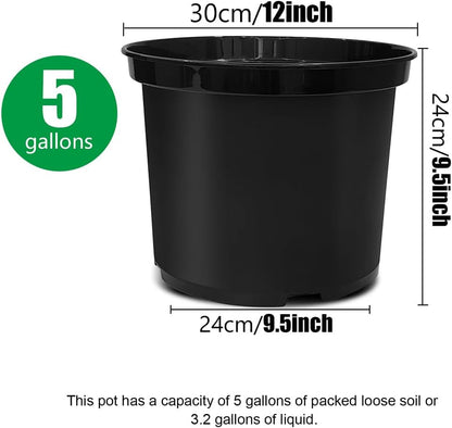 5 Gallon Nursery Pots 10-Pack, 12 Inch Plastic Planter with Drainage Holes – Round, Sturdy, Deep