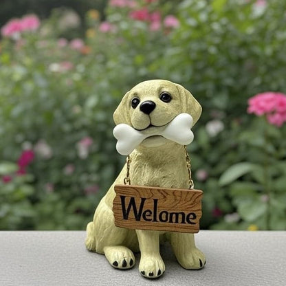 Nature's Mark Labrador Retriever Dog Puppy Statue with Welcome Sign Resin Garden Statue Decor 6.7" H