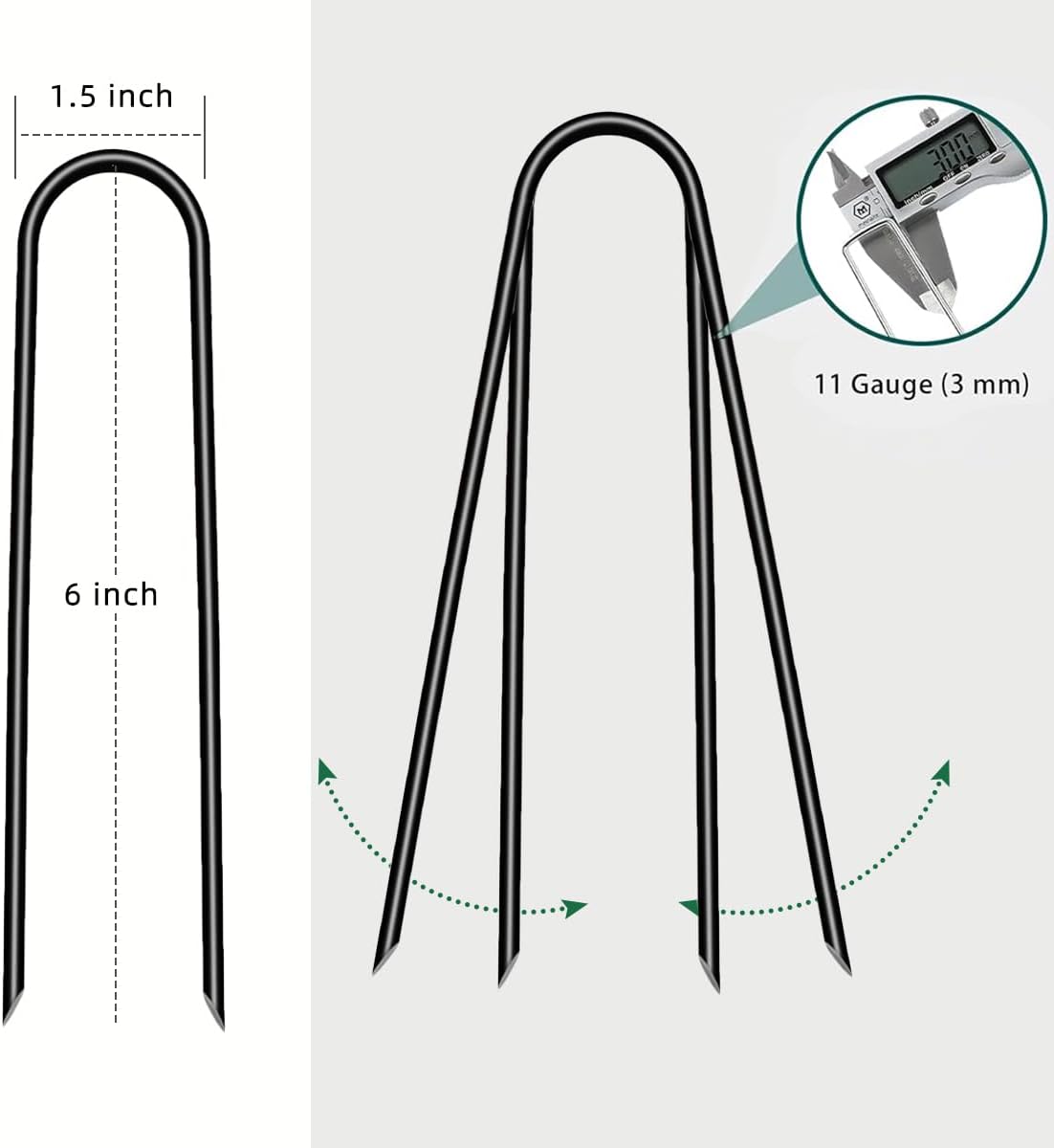 6 inch 25 Pack U Shape Black Garden Stakes,11 Gauge Garden Pins,U-Shaped Tent Stakes,Galvanized
