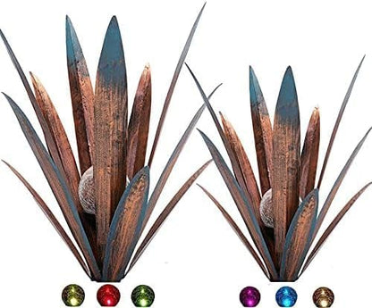 Metal Agave Plant Garden Art, 2 Pack Big Tequila Rustic Sculpture, Rustic Metal Agave Plants Lawn