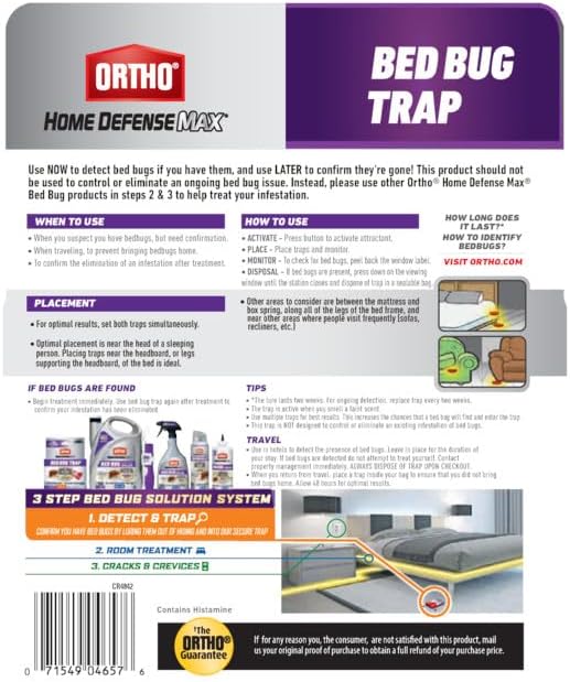 Ortho Home Defense Max Bed Bug Trap, Detect Bed Bugs in Homes and While Traveling, 2 Traps in Each