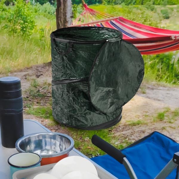 Wakeman Collapsible Trash Can - Pop Up 44-Gallon Outdoor Portable Garbage Bag Holder with Zippered