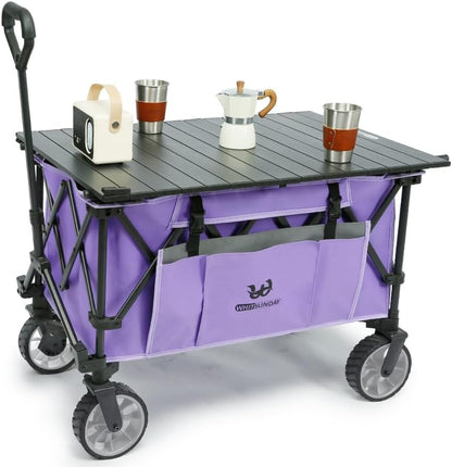 Whitsunday Folding Collapsible Utility Wagon, 400Lbs Heavy Duty Outdoor Park Beach Wagon with Table