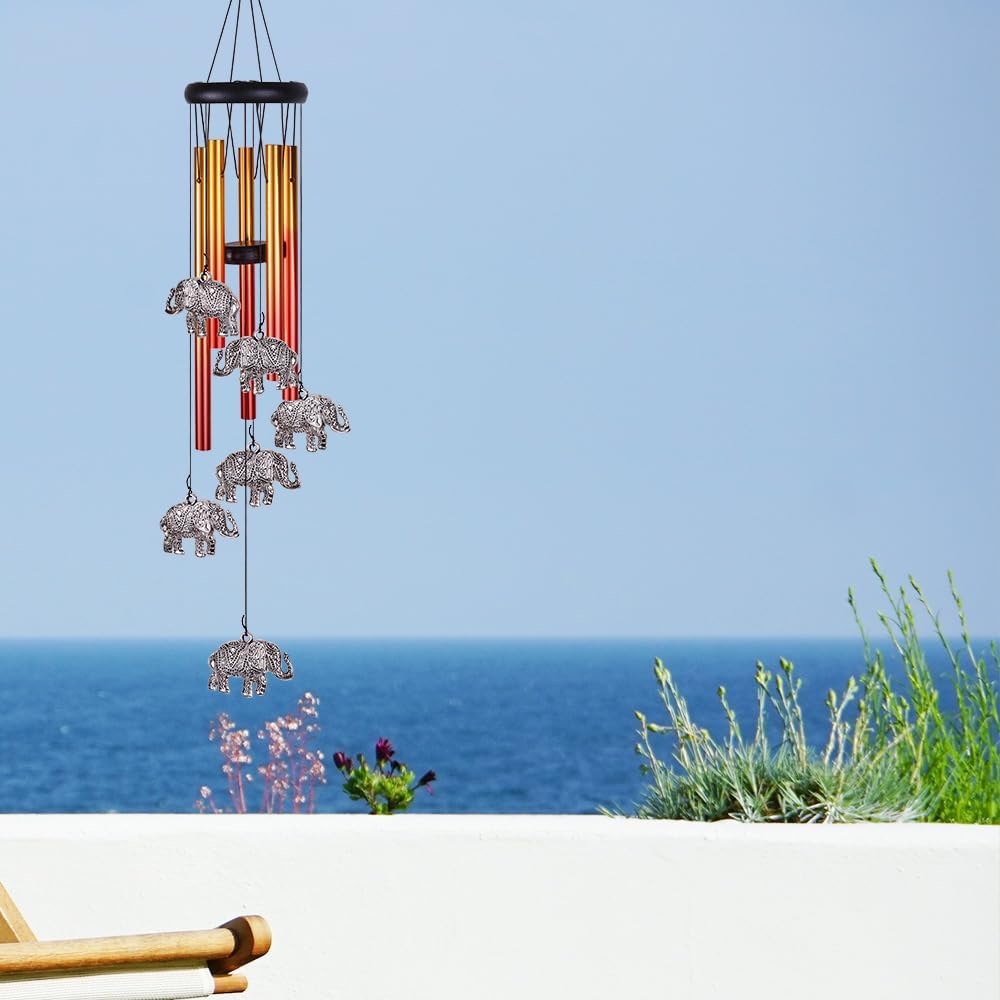 Elephant Wind Chimes Outdoor/Indoor Decor - Pure Hand-Made Mobile Romantic Wind Catcher, 28"