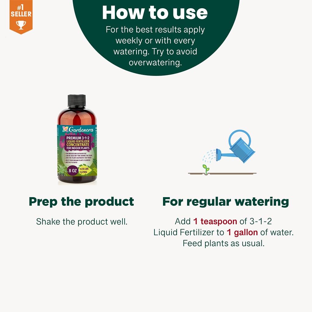 Gardenera Premium Liquid Pothos Fertilizer - 3-1-2 Concentrate for Indoor Plants and Flowers - 32oz
