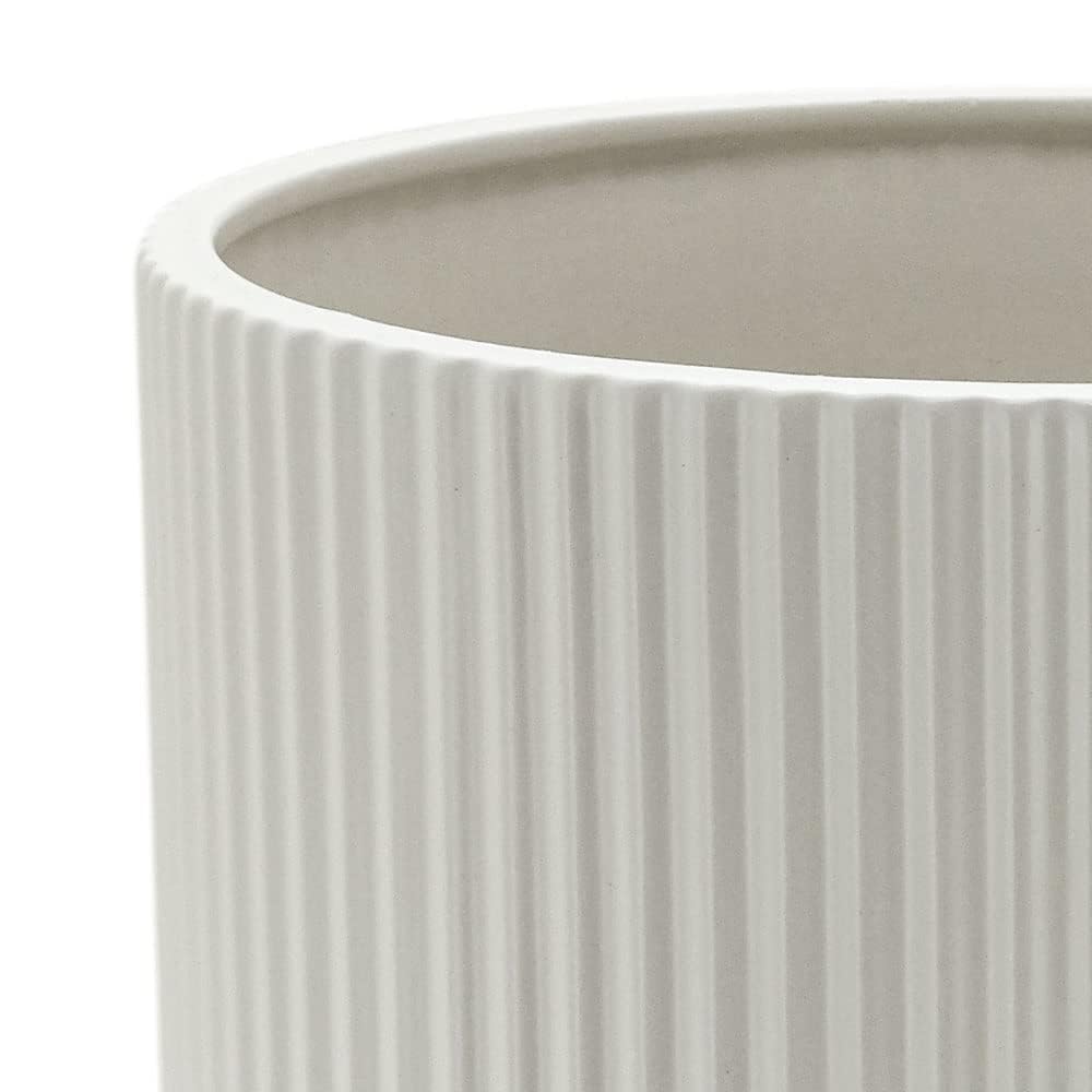 Amazon Basics Fluted Ceramic Planter Pot for Indoor Outdoor Plants, Round Flower Pot with Drainage