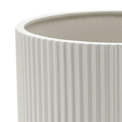 Amazon Basics Fluted Ceramic Planter Pot for Indoor Outdoor Plants, Round Flower Pot with Drainage