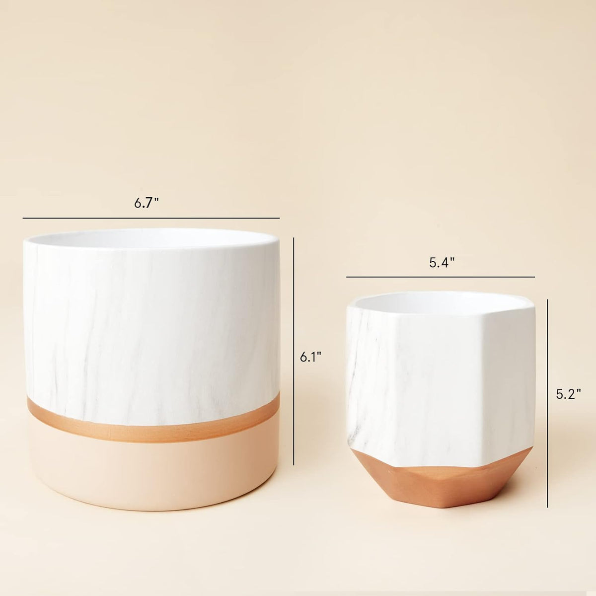 LA JOLIE MUSE White Ceramic Flower Pots - 6.7 + 5.4 Inch Indoor Planters, Plant Containers in a