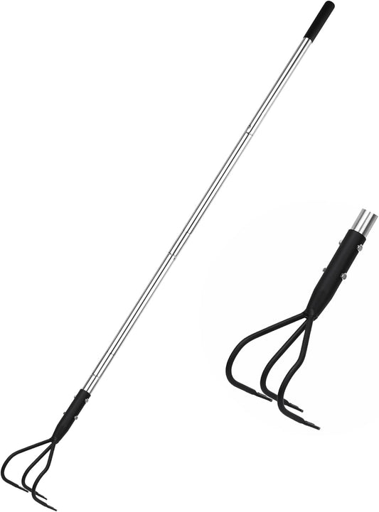 3-Tine Long Handle Tiller, Garden Cultivator with 55"-15.5" Adjustable Handle, for Loosening Soil