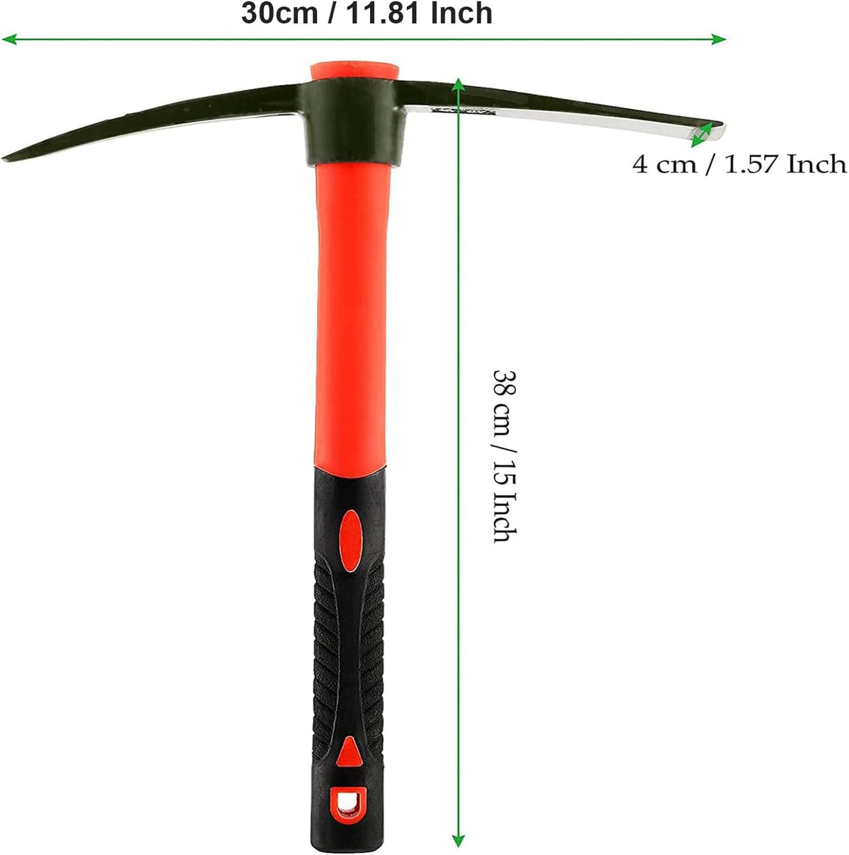 15 Inch Pick Mattock Hoe, Forged Steel Weeding Pick Axe with Fiberglass Long Handle Garden Tool for