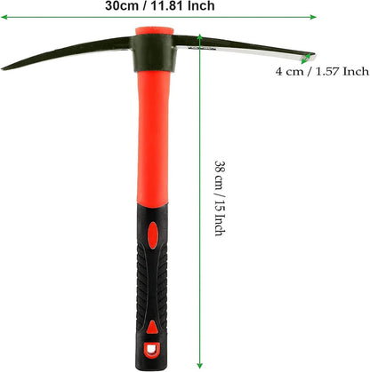 15 Inch Pick Mattock Hoe, Forged Steel Weeding Pick Axe with Fiberglass Long Handle Garden Tool for