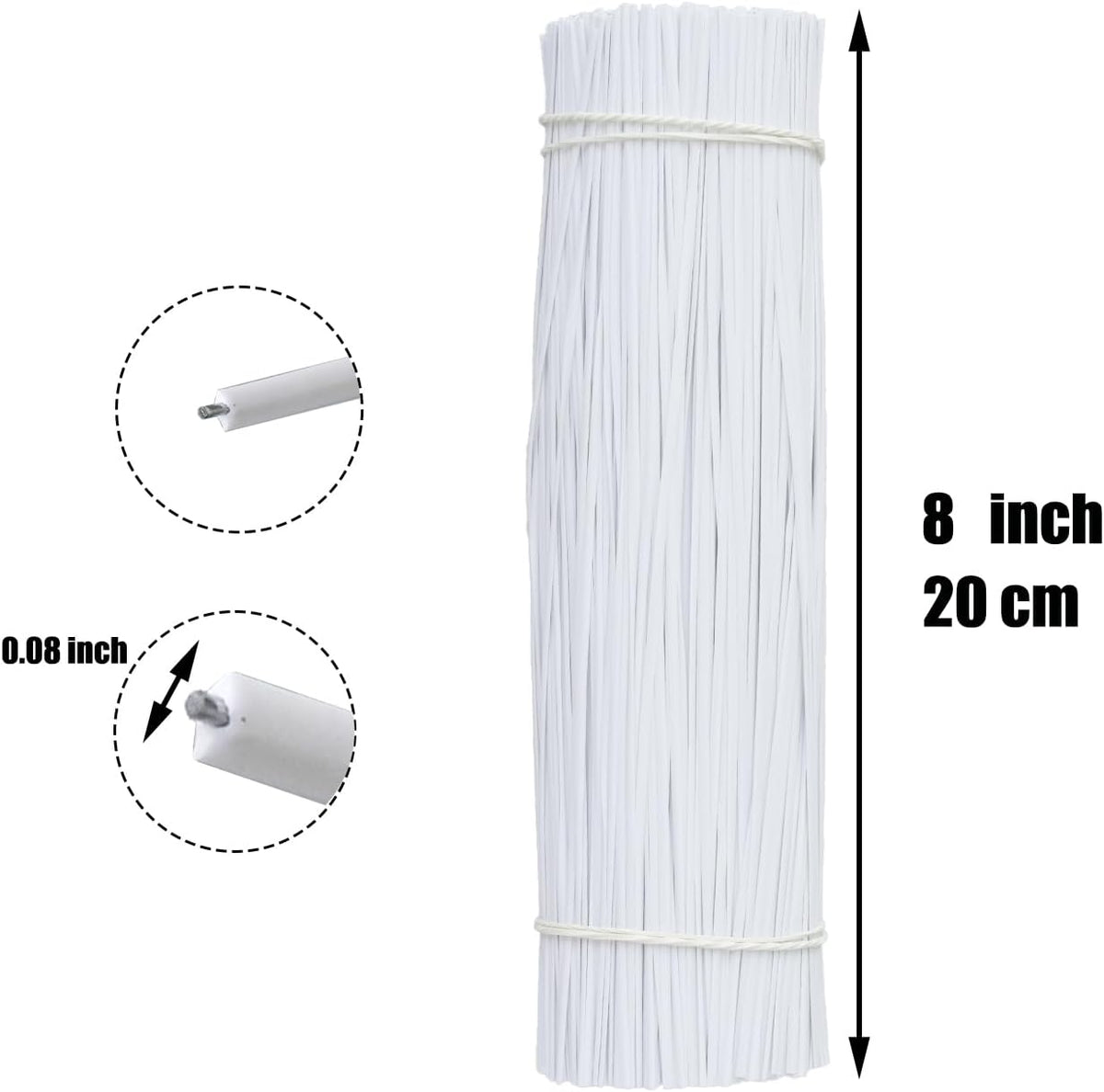 1000 pcs 8 inch White Cable Twist Ties Plastic Twist Ties with Rugged Metal Innercores Reusable
