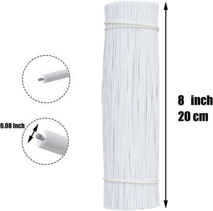 1000 pcs 8 inch White Cable Twist Ties Plastic Twist Ties with Rugged Metal Innercores Reusable