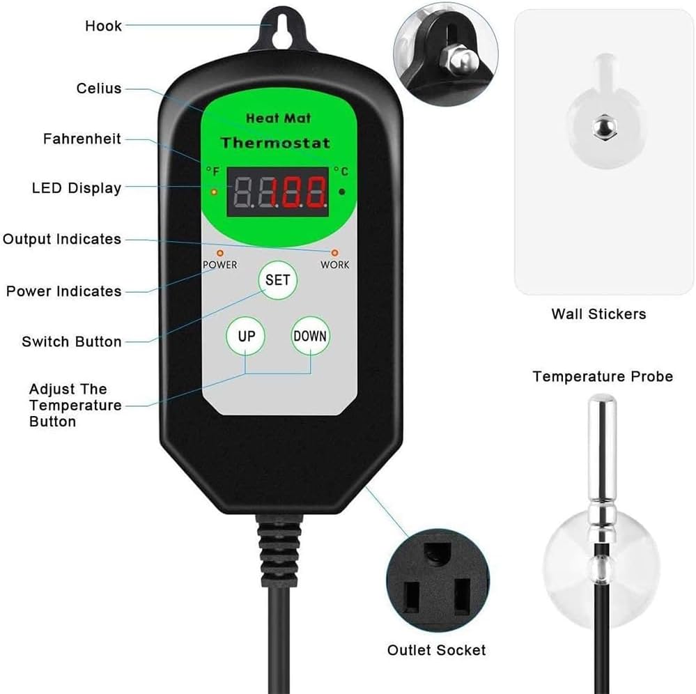 Digital Heat Mat Thermostat Temperature Controller (EMC Certified) for Seed Germination, Reptiles