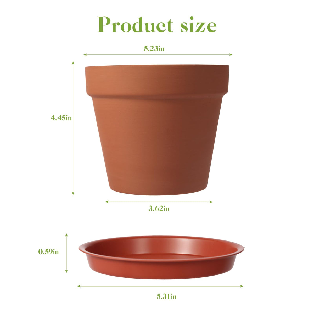 KOAMLY 6 PCS Clay pots and Plates, 5-inch red Clay pots with Drainage, Perfect for Indoor