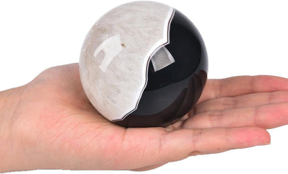 JIC Gem 2.7-3.1 inch(70-80mm) Large Black Onyx Agate Crystal Ball Round Healing Crystals Decorative