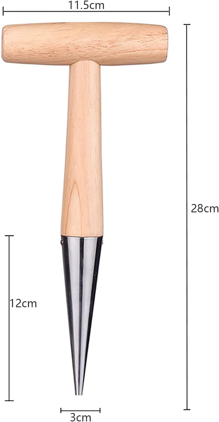 11" Stainless Steel Garden Dibber Bulb Planter with Wooden Handle, Bulb Planter for Sowing Seeds