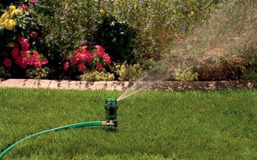 Orbit H2O-Six Gear-Drive Sprinkler on Metal T-Spike - Customizable Lawn Watering Coverage