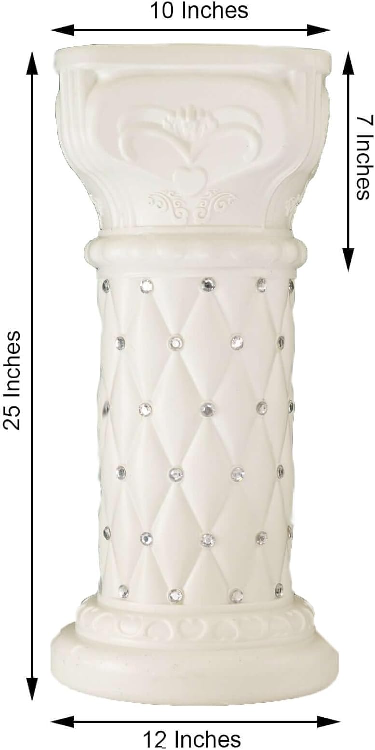 Efavormart 2 Pack 25" Tall White PVC 10mm Crystal Beaded Studded French Inspired Pedestal Column