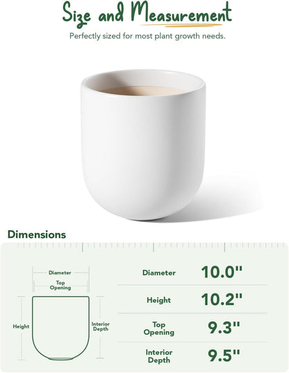 LE TAUCI 10 Inch Plant Pot, Ceramic Pots for Plants with Drainage Hole and Rubber Plug, Plant Pots