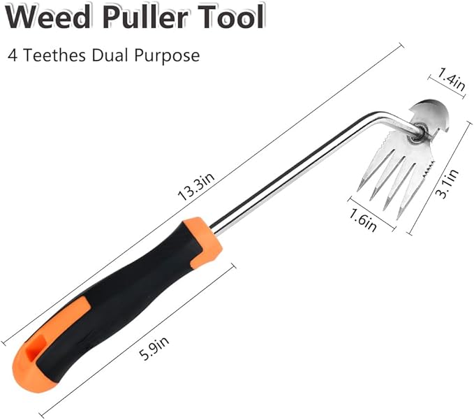 Weed Puller Tool，2024 New Garden Weeder Tool Stainless Steel Hand Weeder Tool,4 Teethes Dual