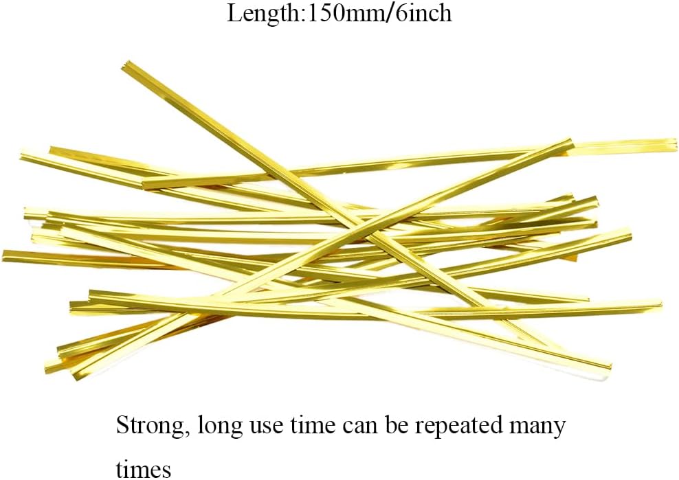 HAHIYO 300Pcs 6inches Gold Metal Twist Ties Bread Candy Coffee Bag Ties Plant Garden Twist Ties for