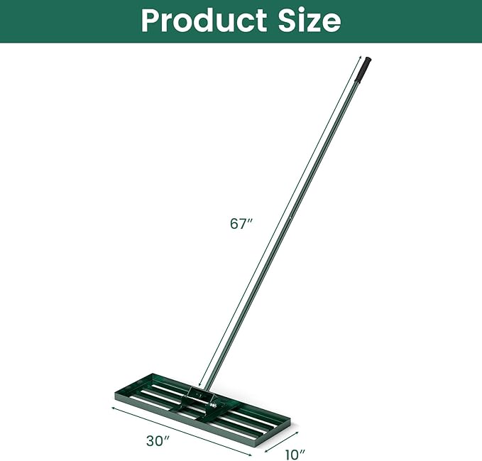 Goplus Lawn Leveling Rake, 30" x 10" Heavy Duty Level Lawn Tool w/ Ergonomic Handle for Soil