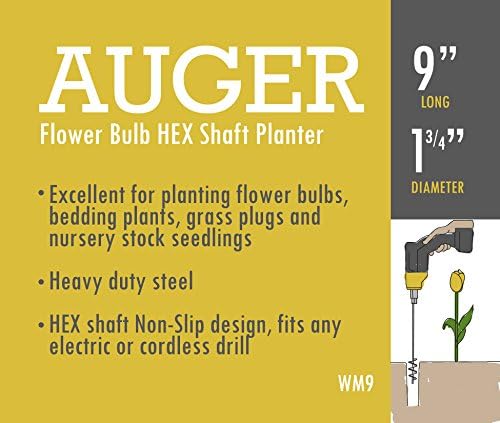 Willard & May Flower Bulb HEX Shaft Drill Planter, Non-Slip – 1.75 by 9 inch - Bulb & Bedding Plant
