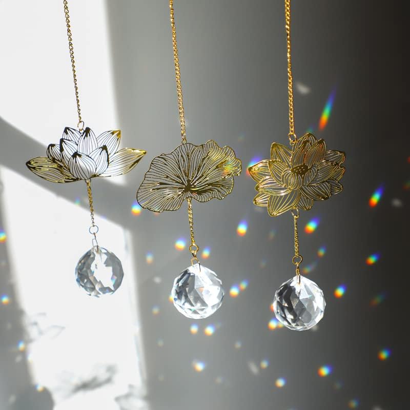 H&D HYALINE & DORA Suncatchers Lotus Leaf Pendant with Crystal Prisms Window Hang Sun Catcher