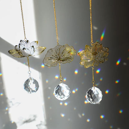 H&D HYALINE & DORA Suncatchers Lotus Leaf Pendant with Crystal Prisms Window Hang Sun Catcher