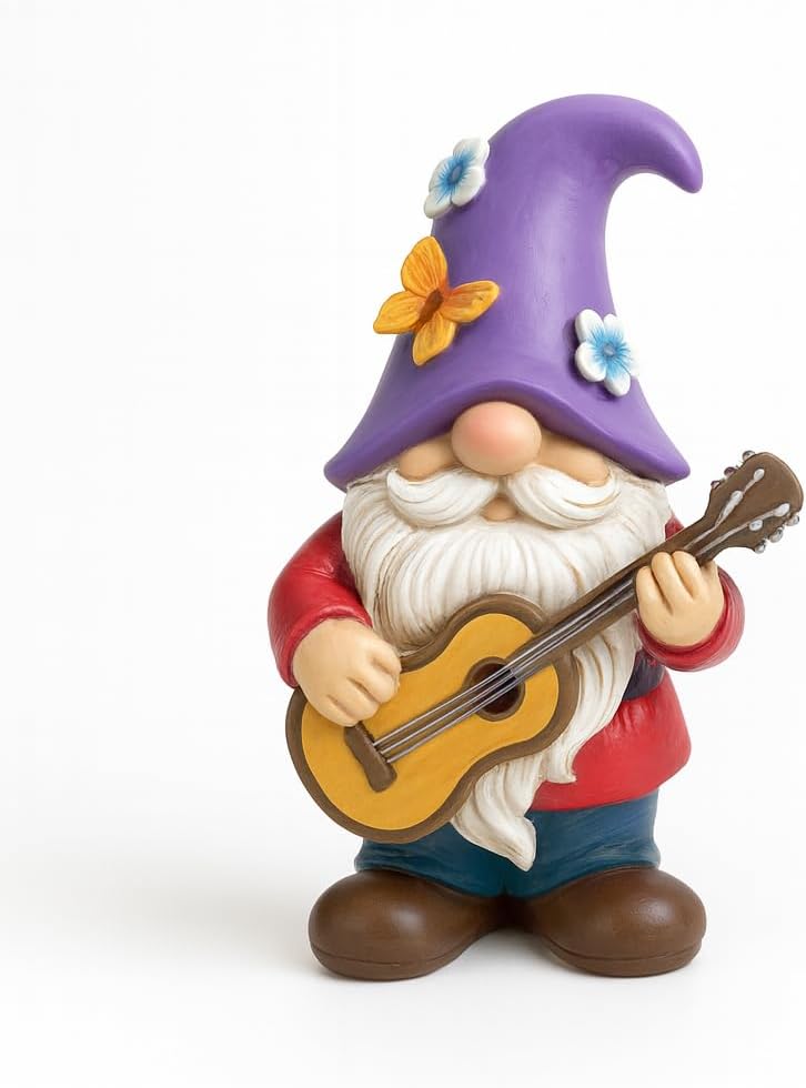 Musical Gnome Figurine with Guitar – Handcrafted Resin Garden or Shelf Decoration, 6.2" Tall