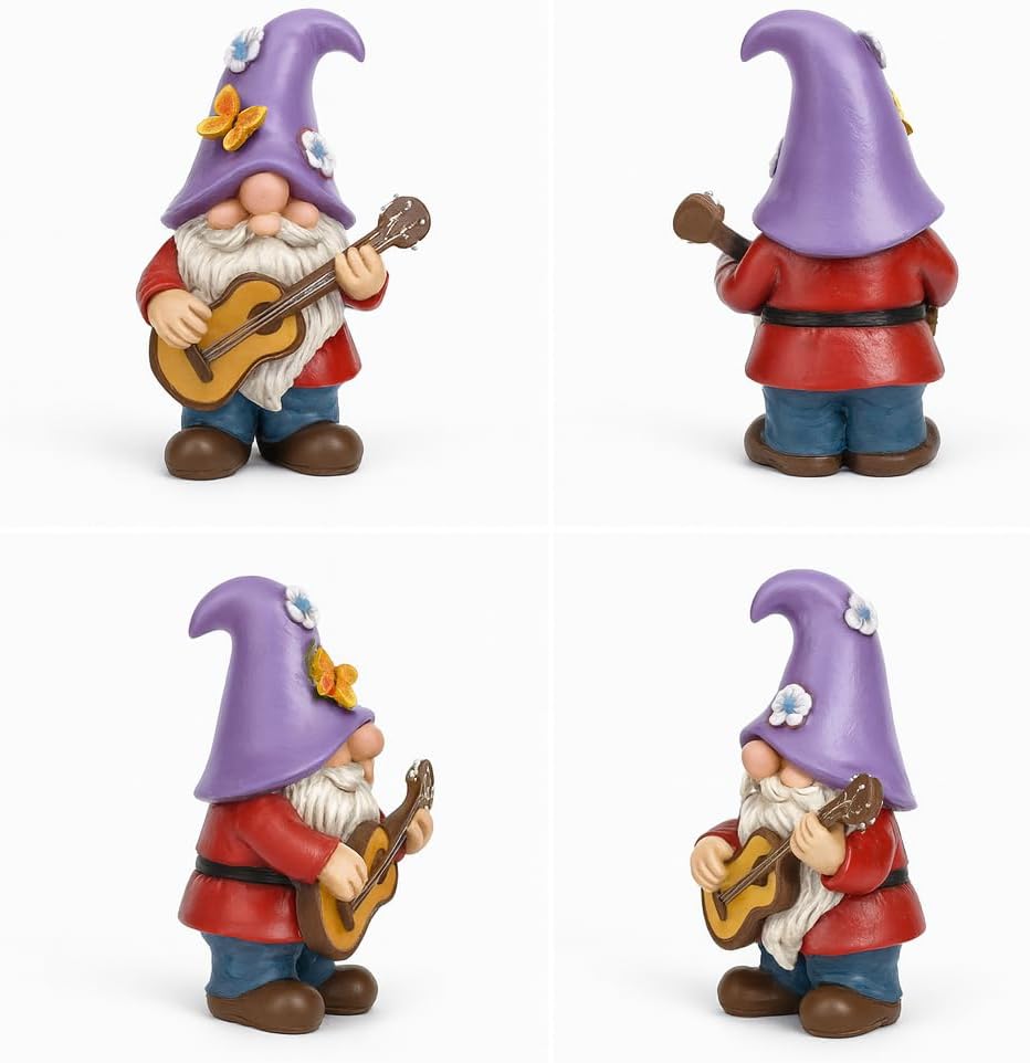 Musical Gnome Figurine with Guitar – Handcrafted Resin Garden or Shelf Decoration, 6.2" Tall