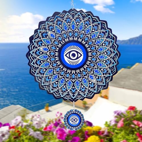 Evil Eye Wind Spinner-3D Metal Hanging Wind Spinners, Perfect Ornament Gifts for Women/Men, 12 Inch