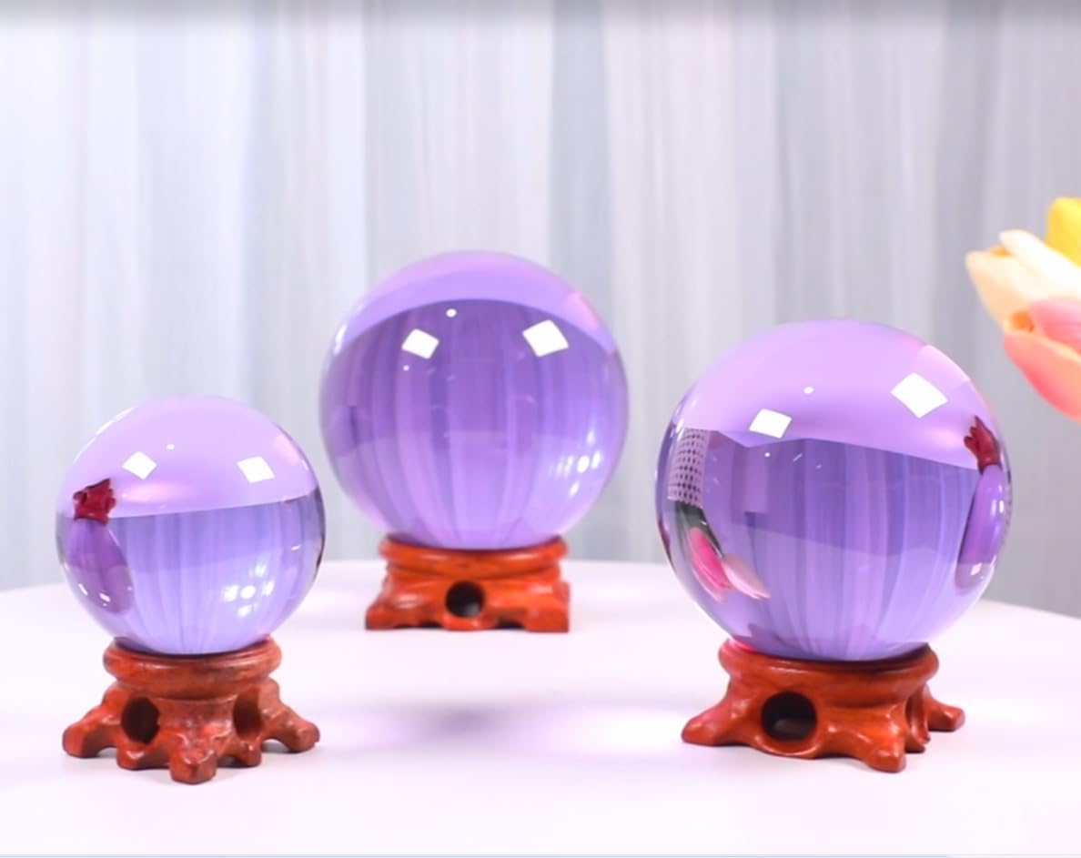Purple Crystal Ball 60mm Crystal Ball with Wooden Stand and Gift Box for Magic,lensball