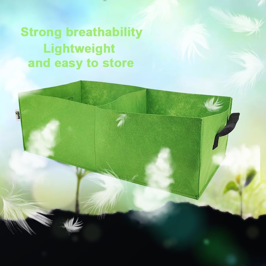 Plant Grow Bags, 5 Pack Fabric Raised Planting Bads, 2 Holes Rectangle Grow Bag, 10 Gallon