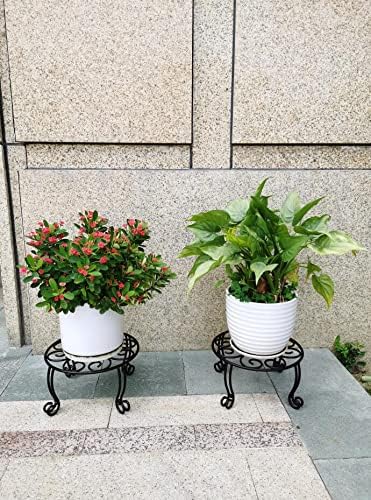 2 Pack Heavy Duty Iron Plant Stand, 11.8'' Diameter, 6'' Tall, Black, Powder Coated, Round, Sturdy