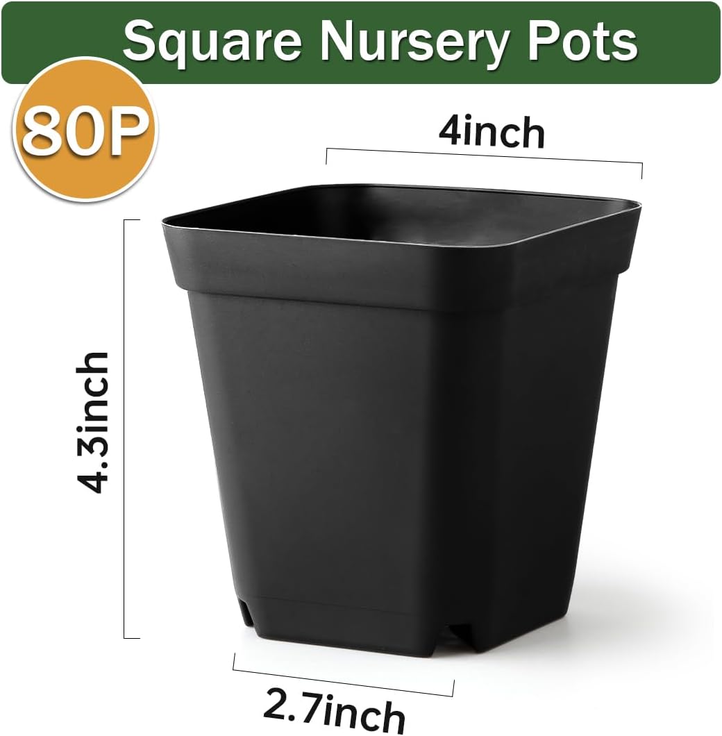 80 Pcs Nursery Pots 4 Inch, Plastic Seed Starting Pot with Drainage Holes, Sturdy Seedling pots for