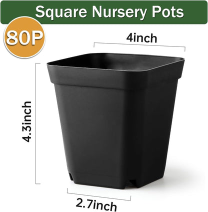 80 Pcs Nursery Pots 4 Inch, Plastic Seed Starting Pot with Drainage Holes, Sturdy Seedling pots for