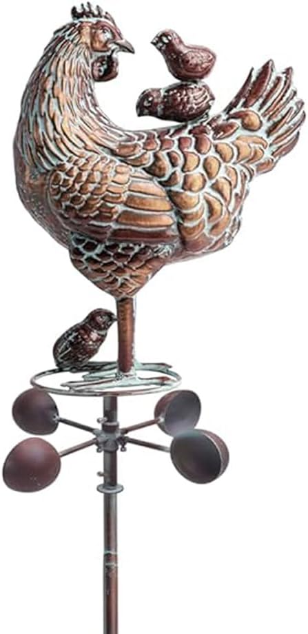 3D Large Metal Hen with Chicks Statue Wind Spinner,79" H Kinetic Garden Chicken Wind