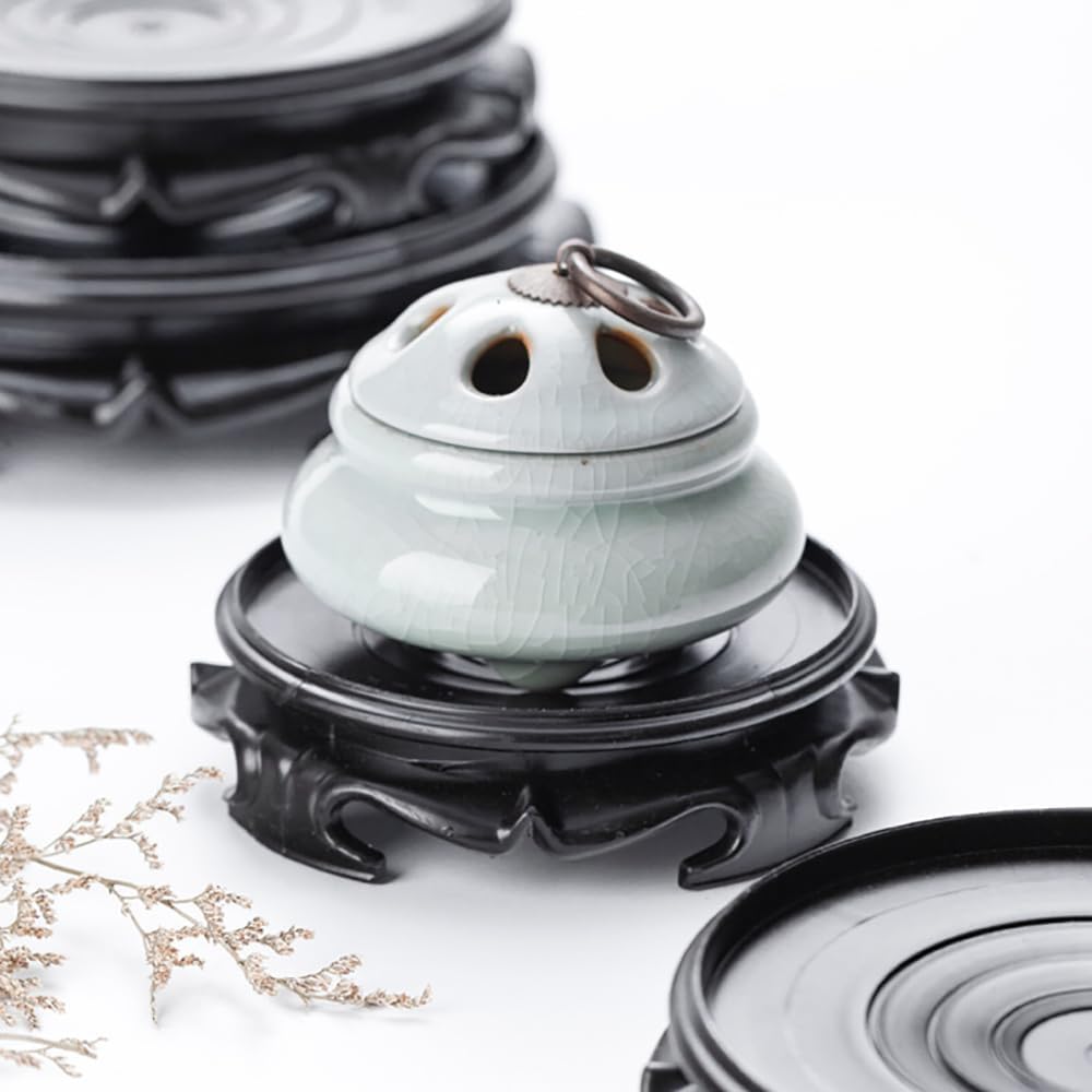 GOLDY&WENDY Round Vase Display Stand 3.5 Inch Black Imitation Wood Style Base Handmade Resin