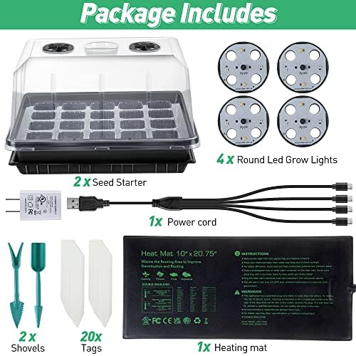 2 Pack Seed Starter Kit with Grow Lights and Heating Mat, 2 Set 40 Cell Indoor Seedling Starter Kit