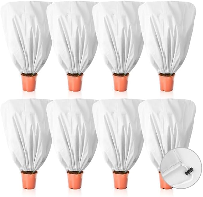8 Pcs Plant Covers Frost Protection Bag 39.3" x 39.3" Winter Reusable Plants Jacket with Drawstring