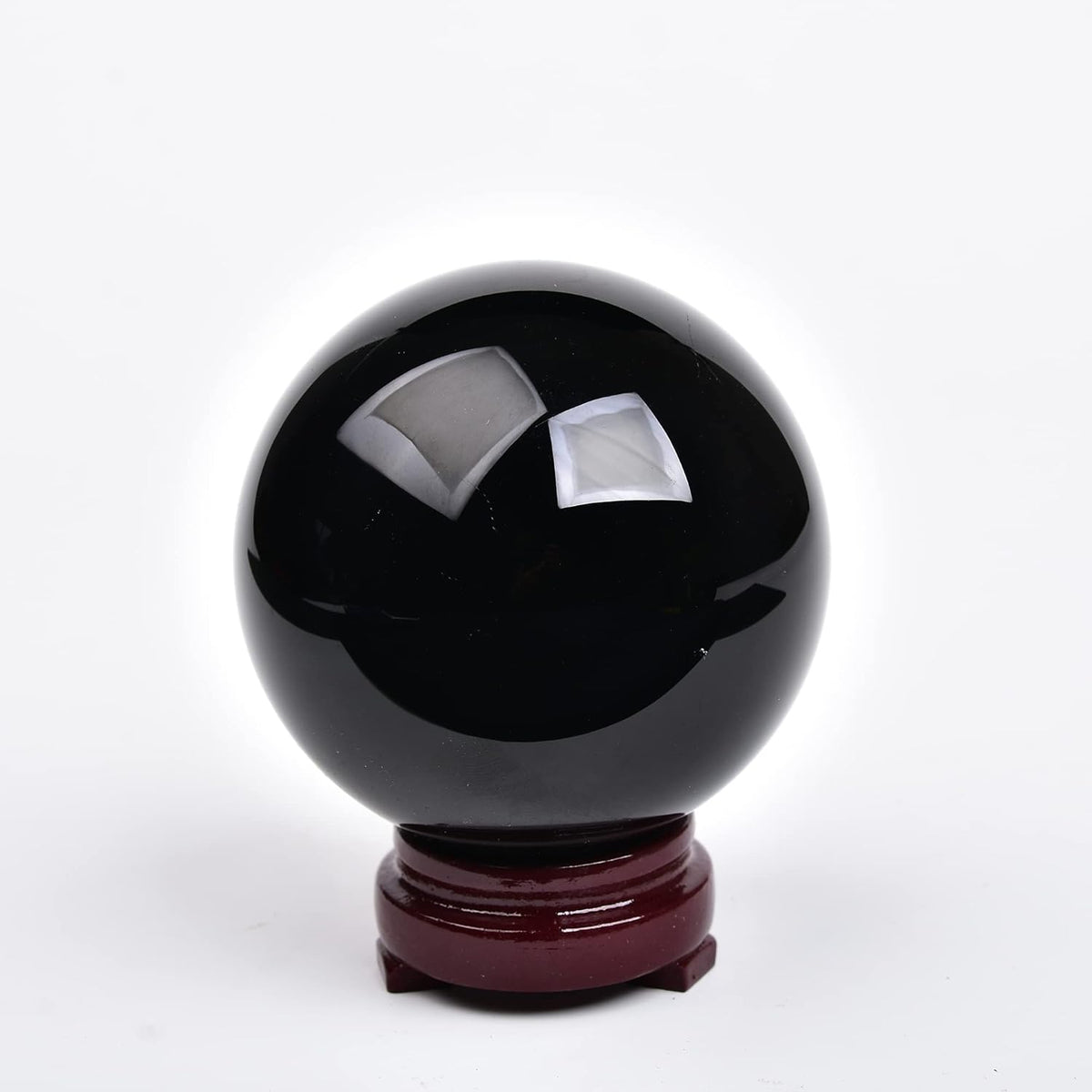 JIC Gem Small Black Crystal Ball - Obsidian Sphere with Wooden Stand for Feng Shui Healing