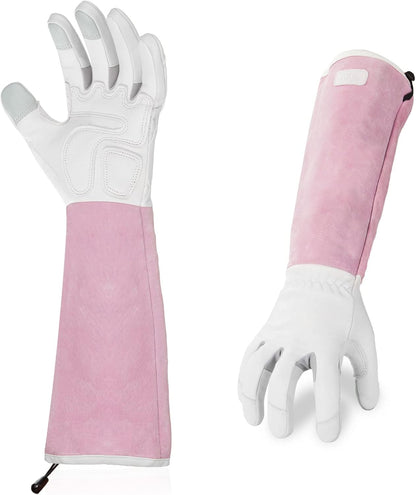 Vgo... 1-Pair Premium Genuine Goat Leather Extra-Long Cuff Thornproof Gardening Gloves (Size L