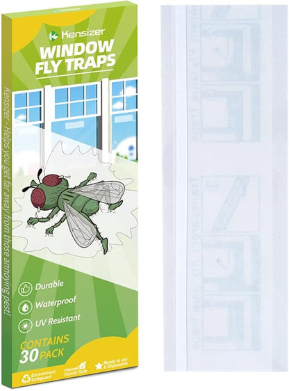 Kensizer 30-Pack Window Fly Traps for Indoors, Paper Sticky Strips, Fly Catcher Clear Windows Trap