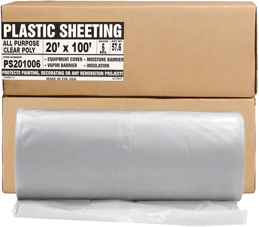 Aluf Plastics Plastic Sheeting - 20' x 100', 6 MIL Heavy Duty Gauge - Clear Vapor and Moisture