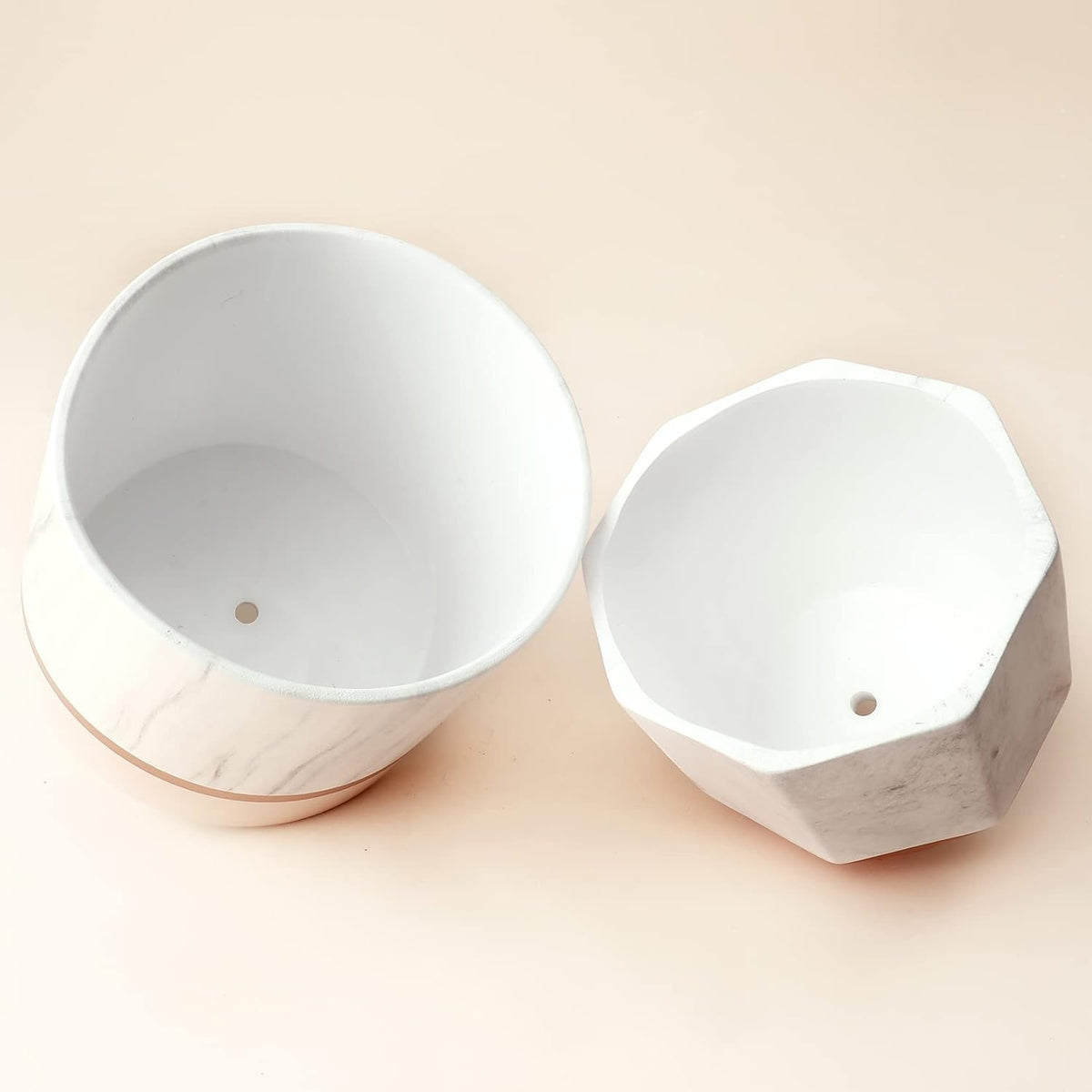 LA JOLIE MUSE White Ceramic Flower Pots - 6.7 + 5.4 Inch Indoor Planters, Plant Containers in a