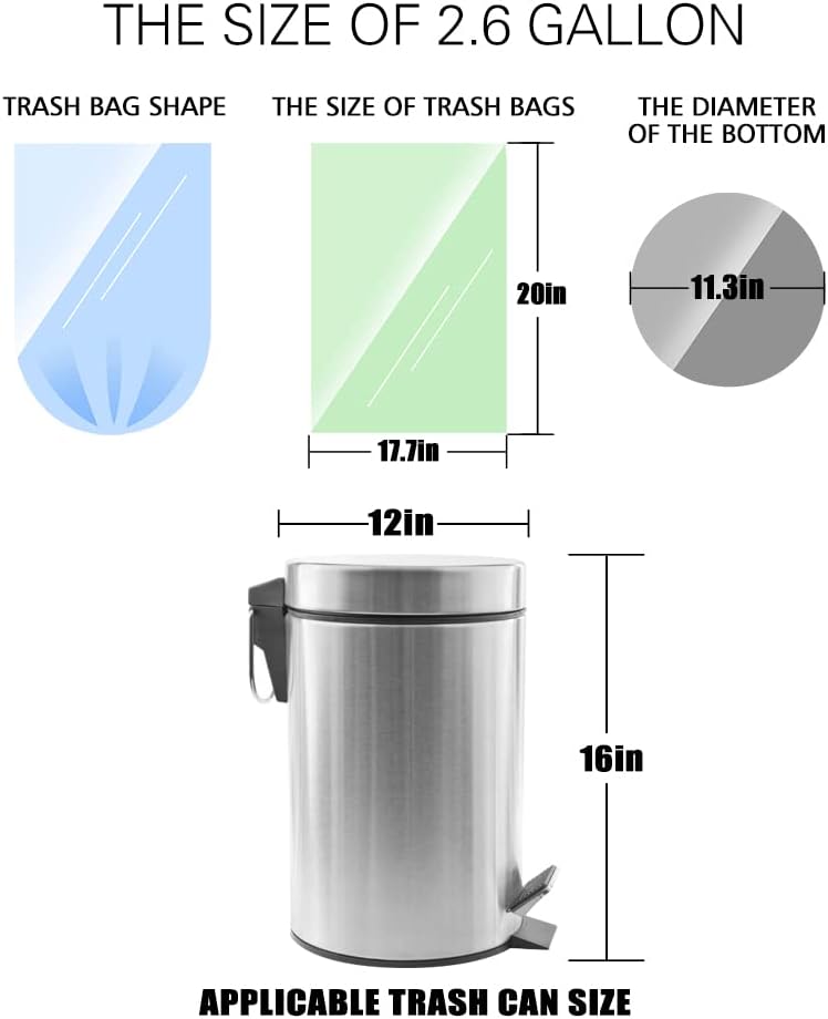2.6 Gallon/330pcs Strong Trash Bags Colorful Clear Garbage Bags by Teivio, Bathroom Trash Can Bin